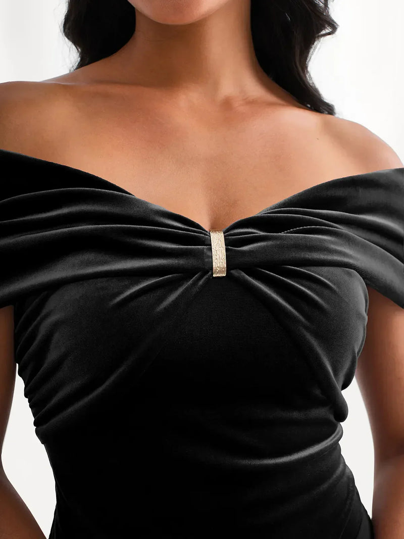 Velvet Twist Front Off-The Shoulder Sculpting Bodysuit