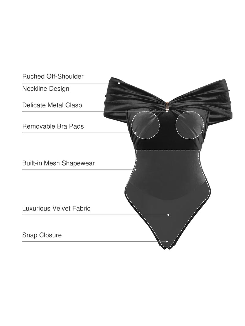 Velvet Twist Front Off-The Shoulder Sculpting Bodysuit